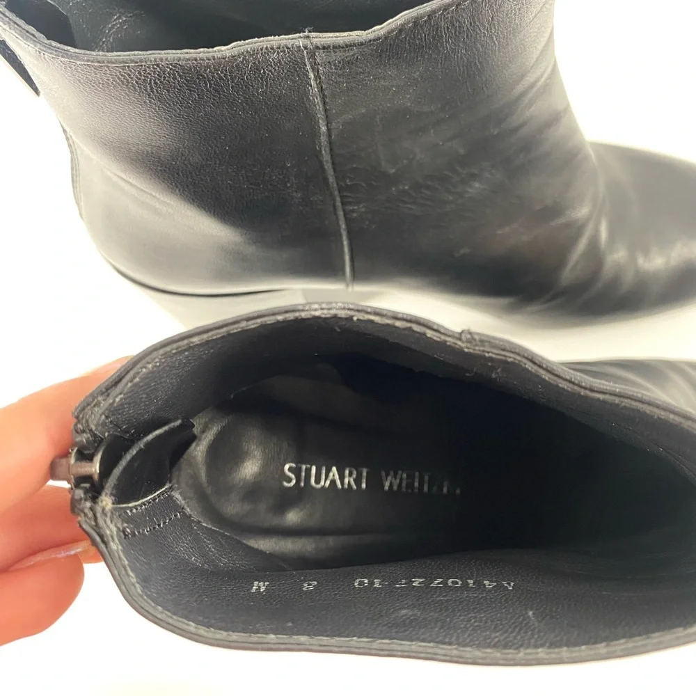 Stuart Weitzman Women's Bacari Leather High-Heel Black Booties - Picture 9 of 10